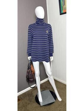 Vintage Polo Ralph Lauren Scribble PRLC Navy + White Striped Turtleneck